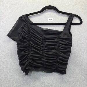 Poster Grl Black Mesh Ruched Asymmetrical Crop Top One Sleeve Tank Small